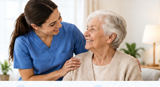 Caregiver assisting senior at home